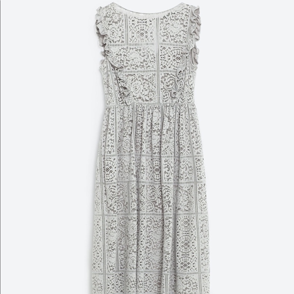 SOLD!! NWOT Zara Gray Lace Frilled Midi Dress - Picture 5 of 5